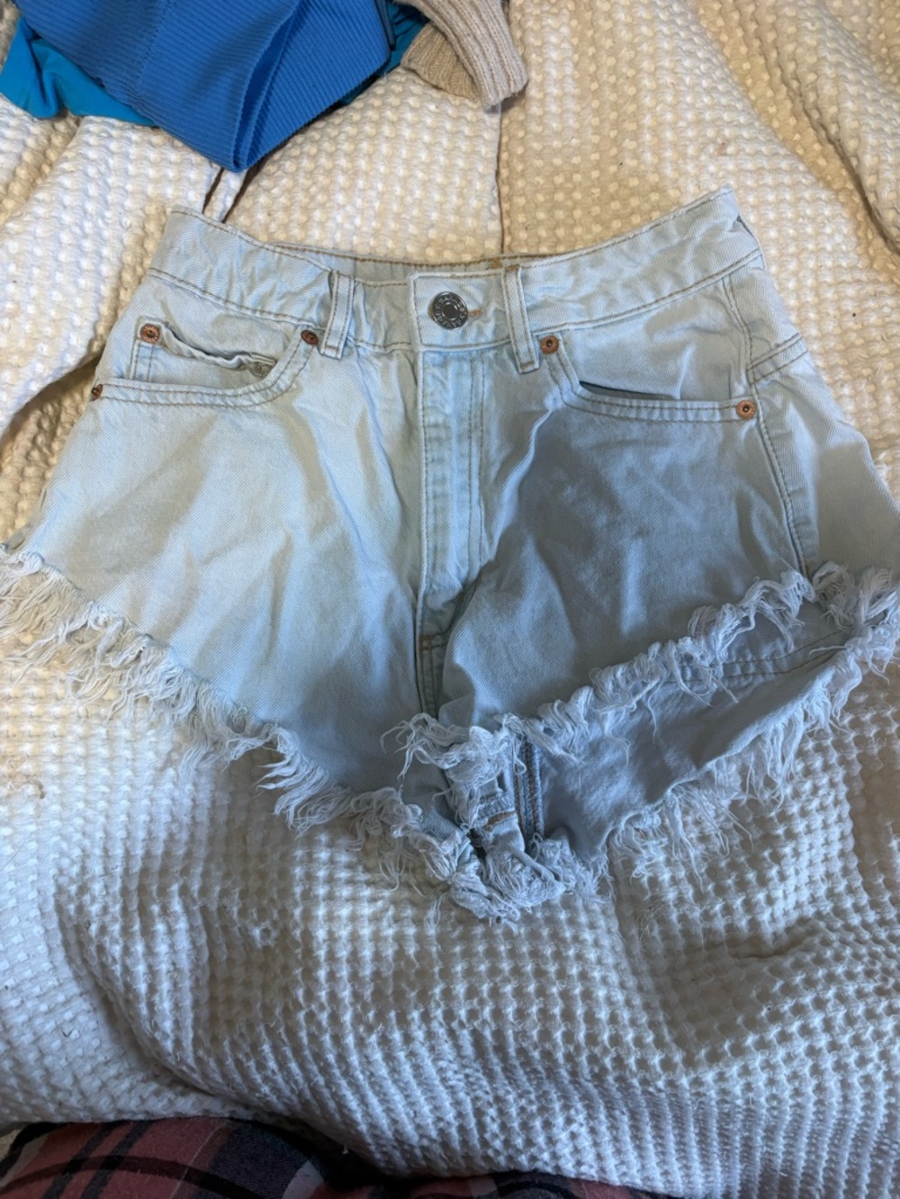 Garage Light Blue Frayed Hem Denim Shorts